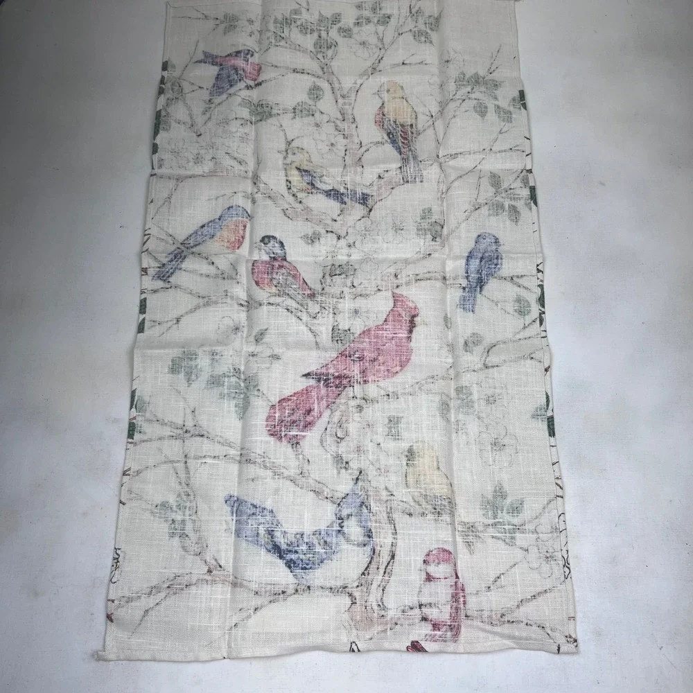 Parisian Prints Pure Linen Tea Towel Vintage Bird Songbird Floral Made in USA